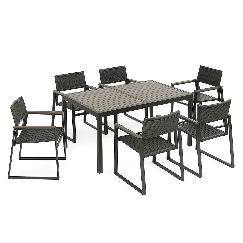 Set tavolo da pranzo con sedie rettangolare in alluminio antracite con 6 sedie