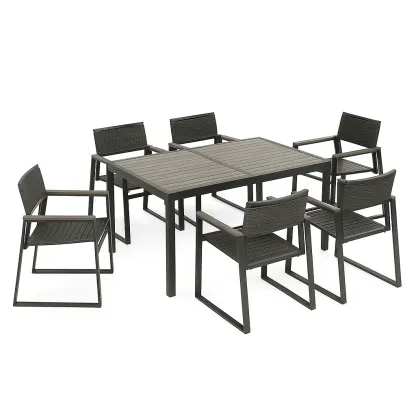 Set tavolo da pranzo con sedie rettangolare in alluminio antracite con 6 sedie