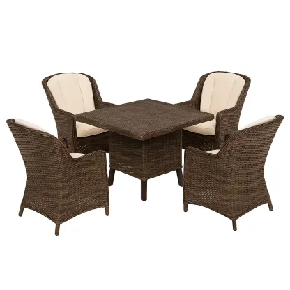 Set tavolo da pranzo con sedie in rattan marrone con 4 sedie e tavolo quadrato
