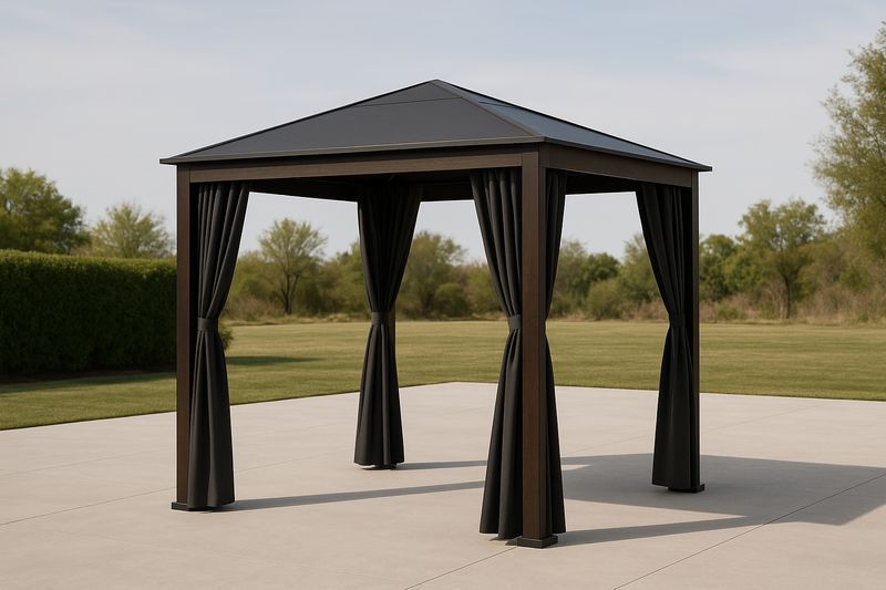 Gazebo Quadrato in Alluminio con Tetto in Policarbonato e Tende in Poliestere Nero 3x3x3m