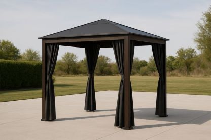 Gazebo Quadrato in Alluminio con Tetto in Policarbonato e Tende in Poliestere Nero 3x3x3m