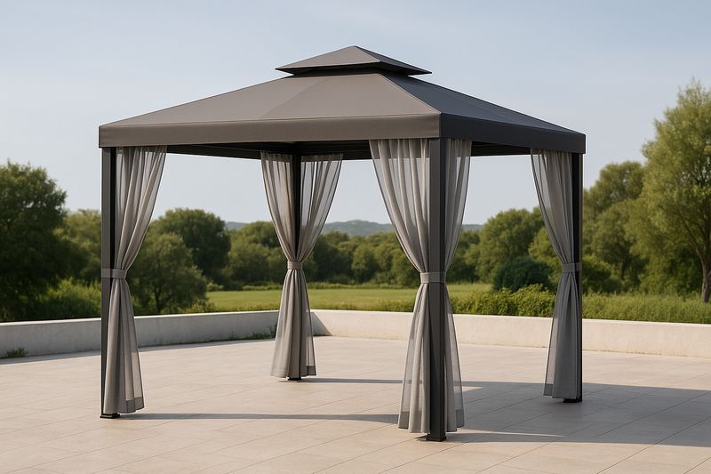 Gazebo da Esterno in Acciaio e Tessuto Grigio 300x300x270 cm
