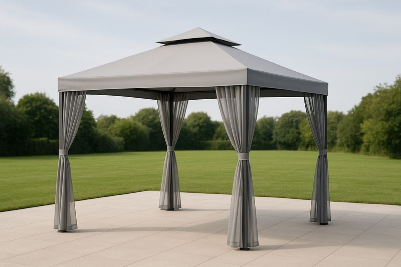 Gazebo da Giardino Quadrato in Acciaio e Poliestere Grigio 300x300x260 cm