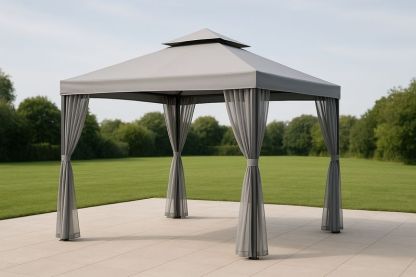 Gazebo da Giardino Quadrato in Acciaio e Poliestere Grigio 300x300x260 cm
