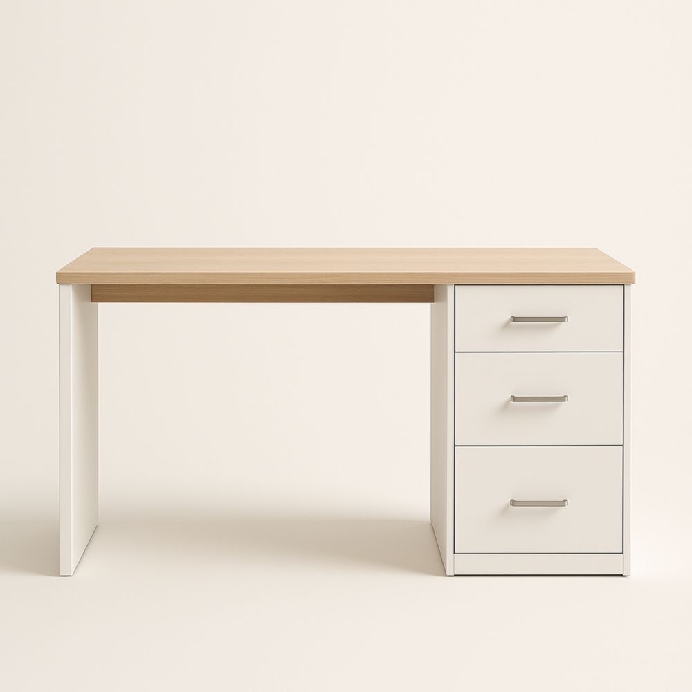 Bureau en bois et MDF blanc avec tiroirs 120cm