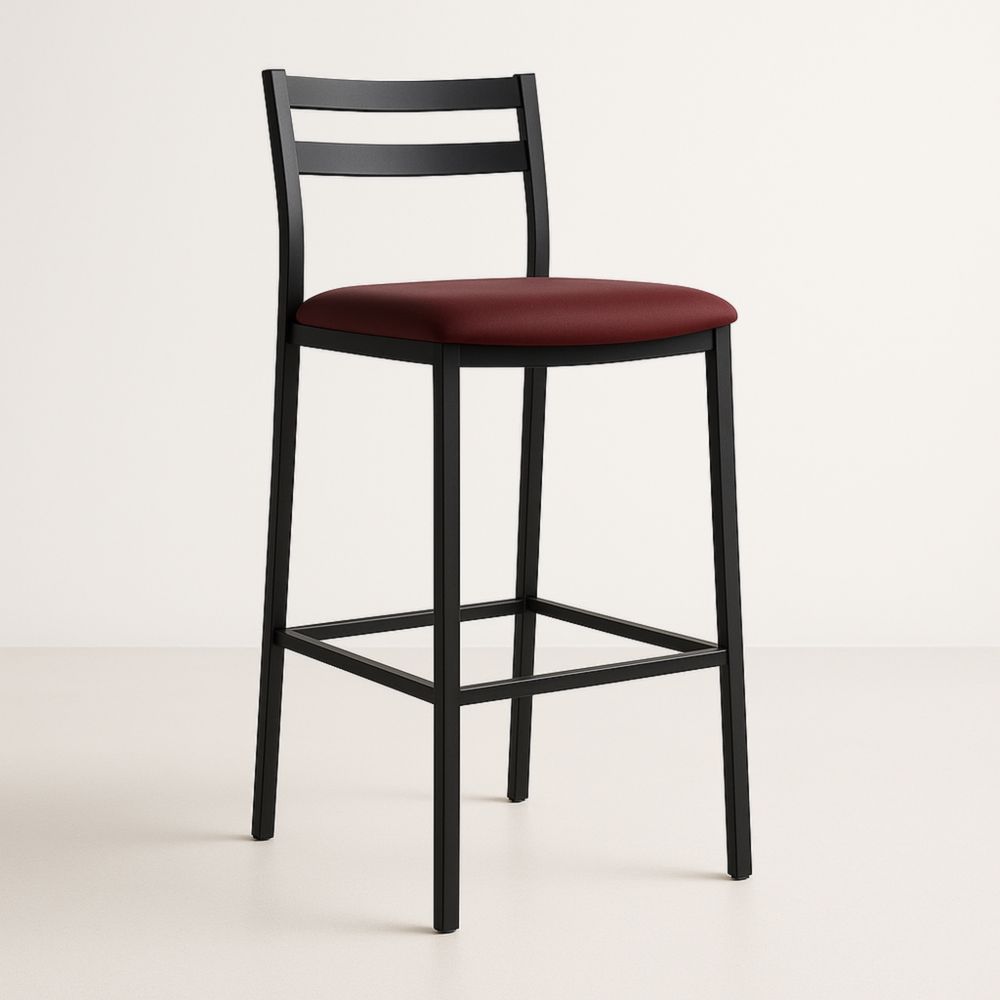 Chaise haute en métal noir avec assise en tissu bordeaux 40x45x95 cm