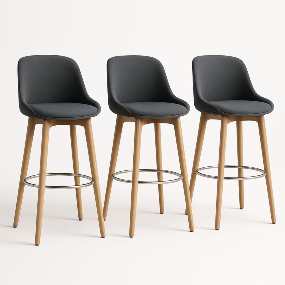 Ensemble de 3 tabourets de bar en bois et tissu noir