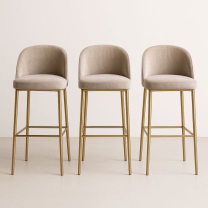 Lot de 3 Tabourets de Bar en Velours et Métal Doré