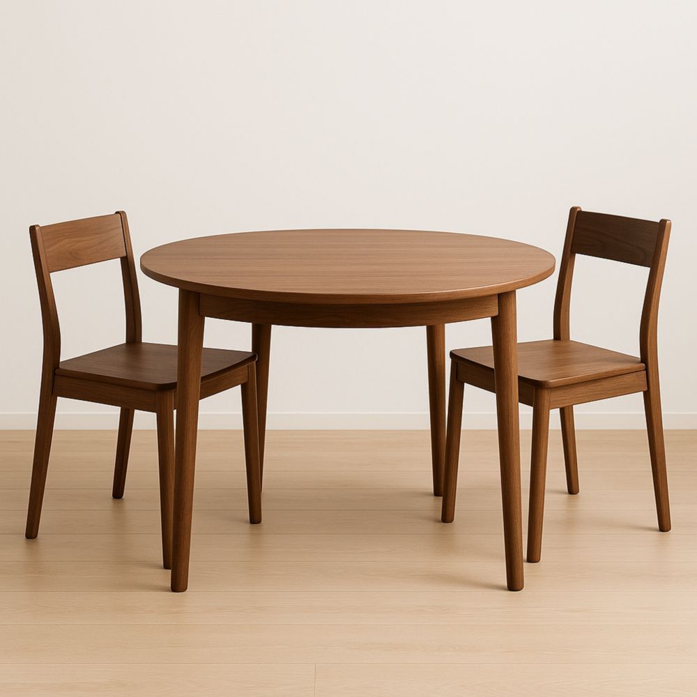 Table en bois avec deux chaises Marron