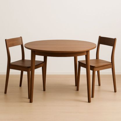 Table en bois avec deux chaises Marron