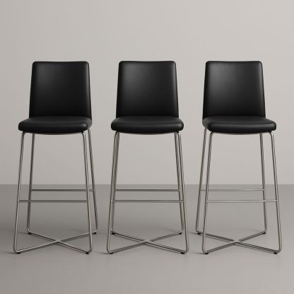 Tabourets de Bar Ensemble de 3 Pièces Métal et Cuir Synthétique Noir