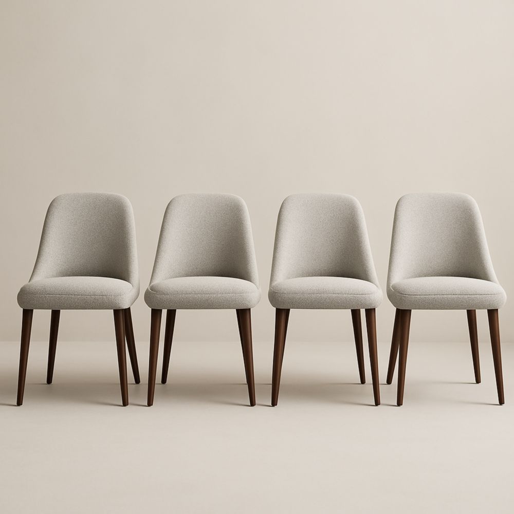 Lot de 4 chaises en tissu polyester Beige pieds en bois massif