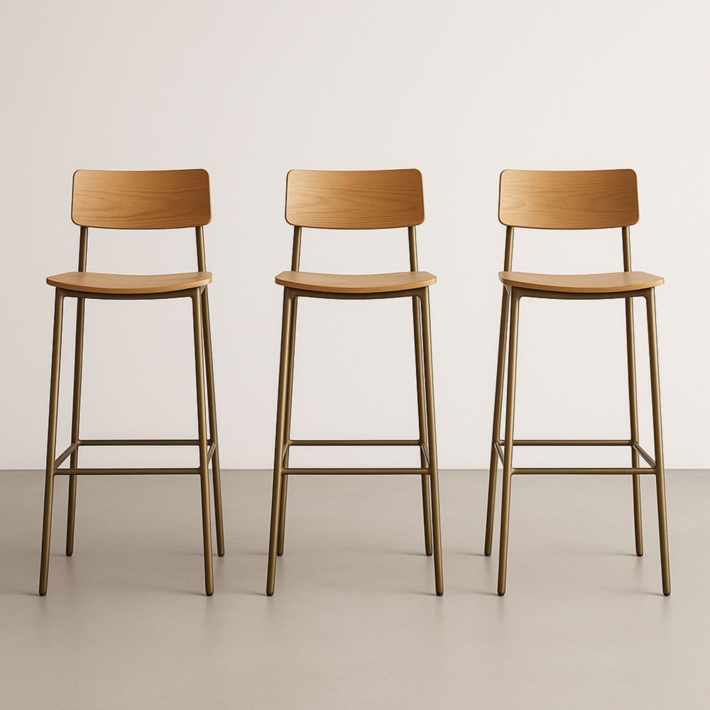 Tabourets de Bar en Bois et Métal Ensemble de 3