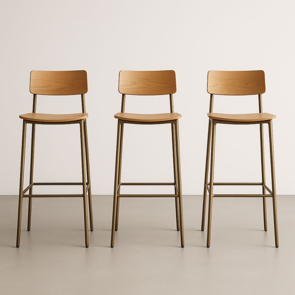 Tabourets de Bar en Bois et Métal Ensemble de 3