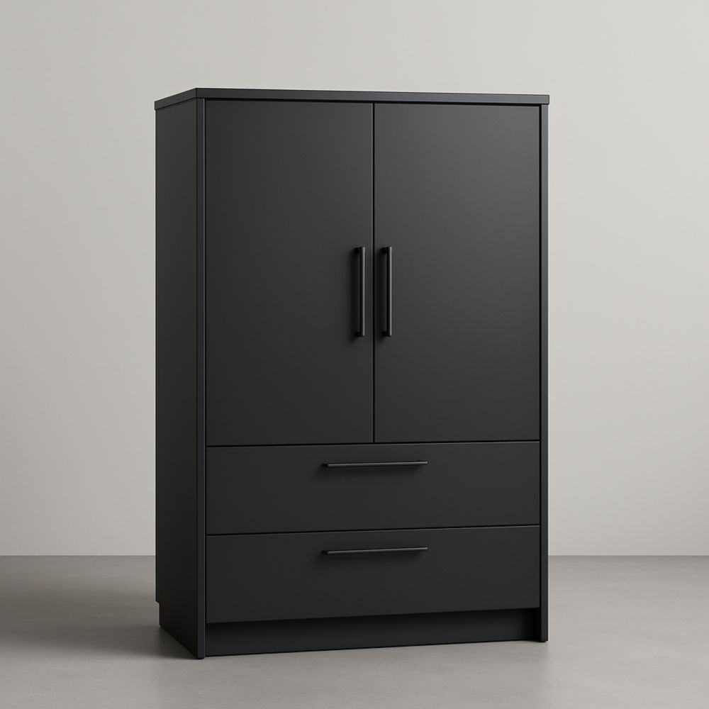 Armoire en Bois Noir avec Portes et Tiroirs 160cm