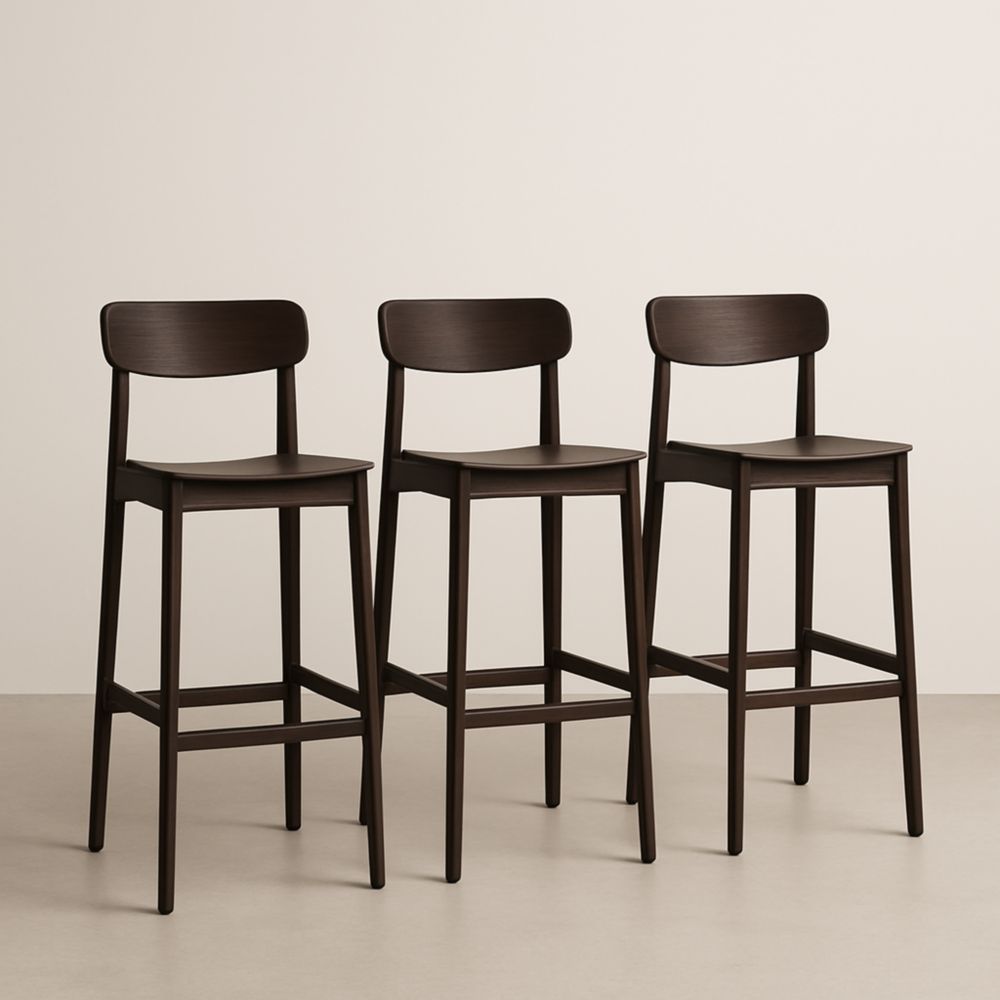 Lot de 3 Tabourets de Bar en Bois Brun Foncé