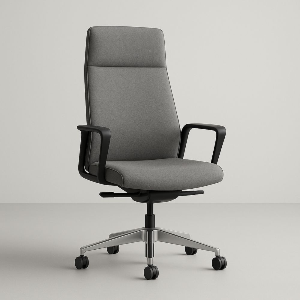 Chaise de bureau en tissu gris avec accoudoirs et roulettes