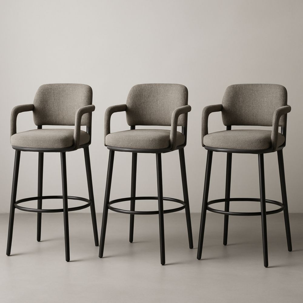 Tabourets de bar tissu Gris avec cadre en métal Noir
