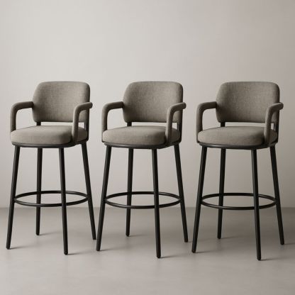 Tabourets de bar tissu Gris avec cadre en métal Noir