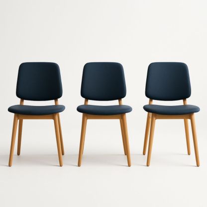 Lot de 3 Chaises en Tissu Bleu avec Pieds en Bois de Hêtre
