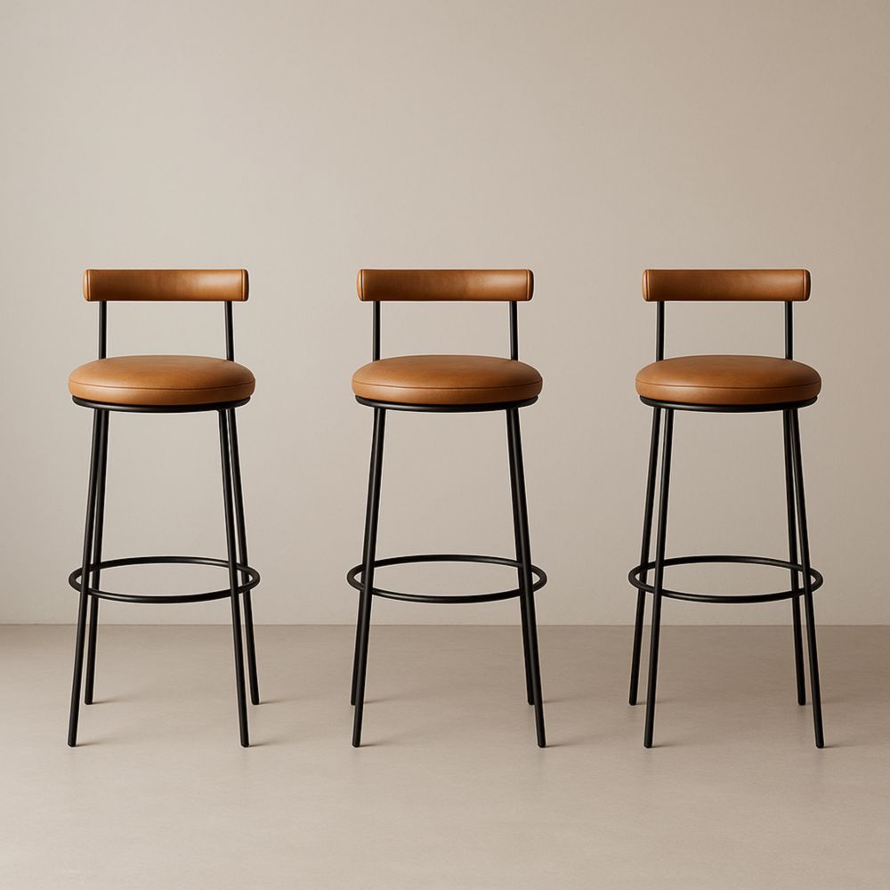 Lot de 3 tabourets de bar en cuir synthétique marron et métal noir