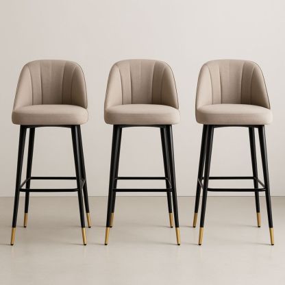 Lot de 3 Tabourets de Bar en Tissu et Métal, Beige, 108 cm