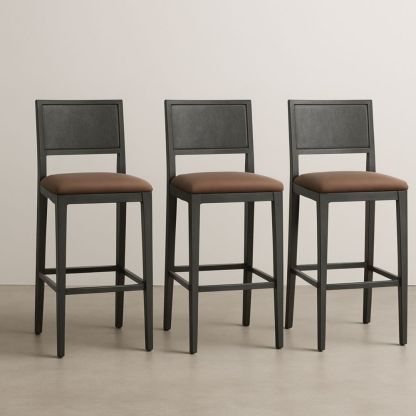 Lot de 3 tabourets de bar en métal et similicuir Noir/Marron 105 cm