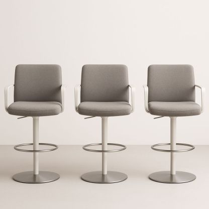 Lot de 3 tabourets de bar réglables pivotants avec accoudoirs en tissu gris