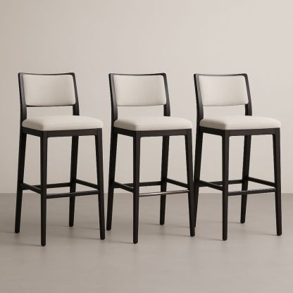 Tabourets de Bar en Bois Massif et Tissu Crème Noir, Lot de 3
