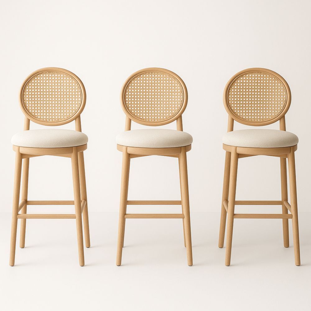 Tabouret de bar en hêtre et rotin beige 110 cm