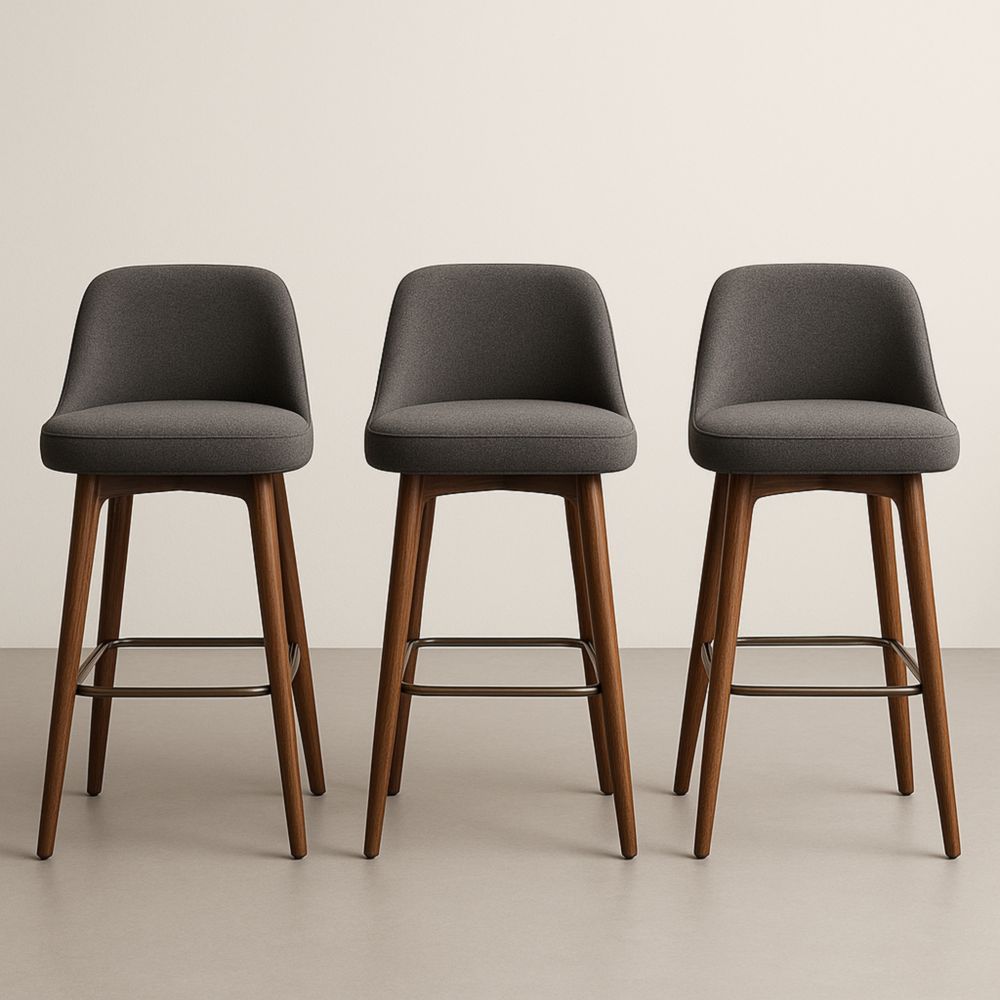 Tabourets de bar 3 pièces en tissu gris et bois