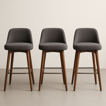 Tabourets de bar 3 pièces en tissu gris et bois