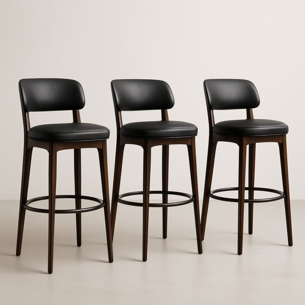 Lot de 3 tabourets de bar en cuir synthétique noir et bois