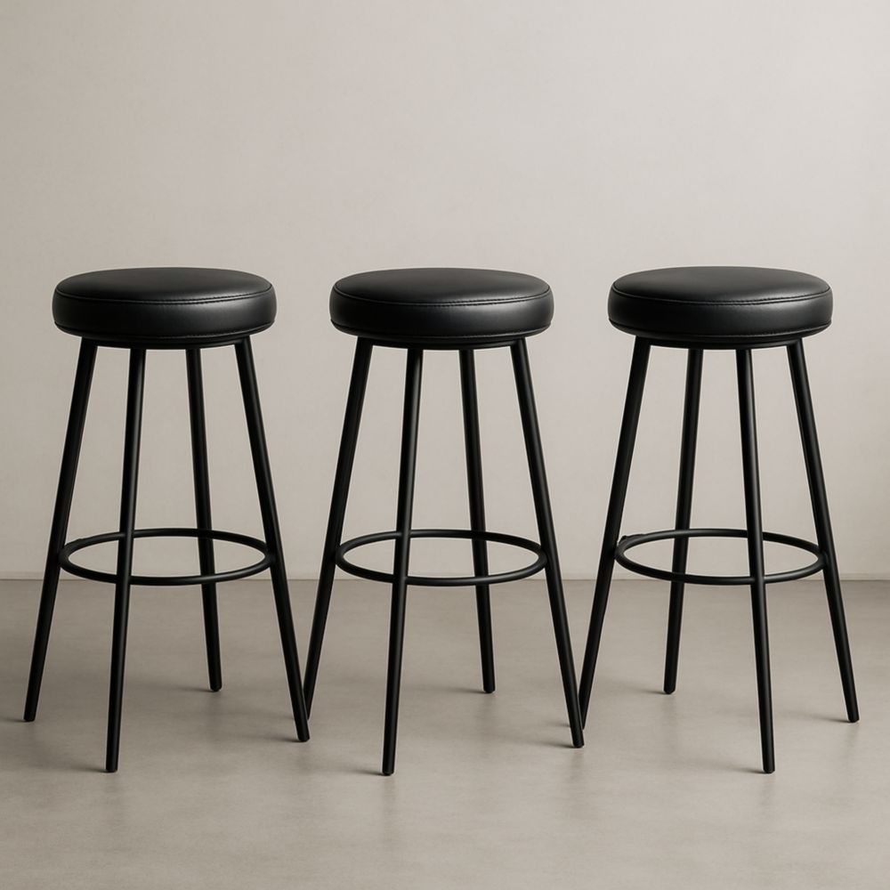 Lot de 3 tabourets de bar en métal et cuir PU Noir 75 cm