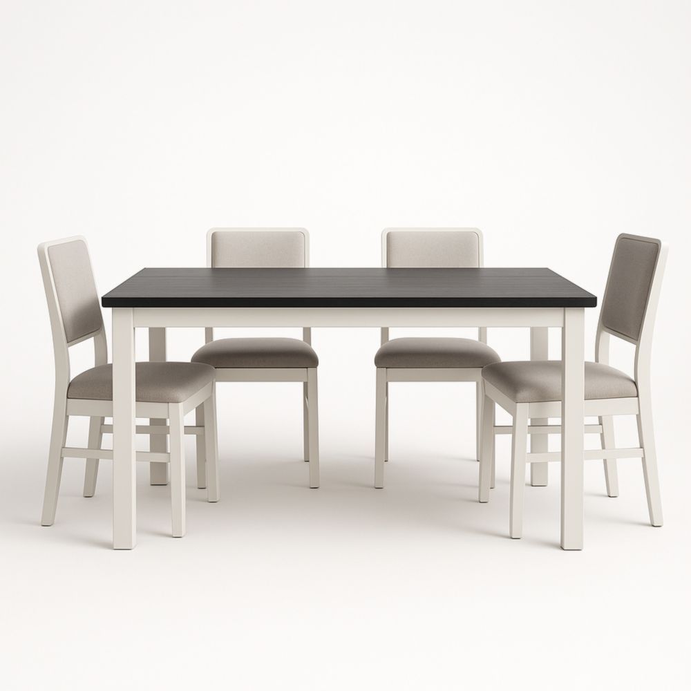 Table rectangulaire noire et chaises en bois et tissu 140x80 cm