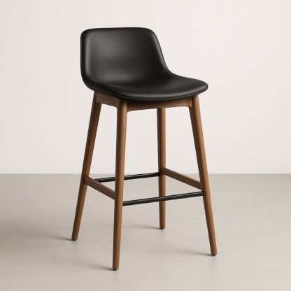 Tabouret Haut Similicuir Noir Bois 75cm