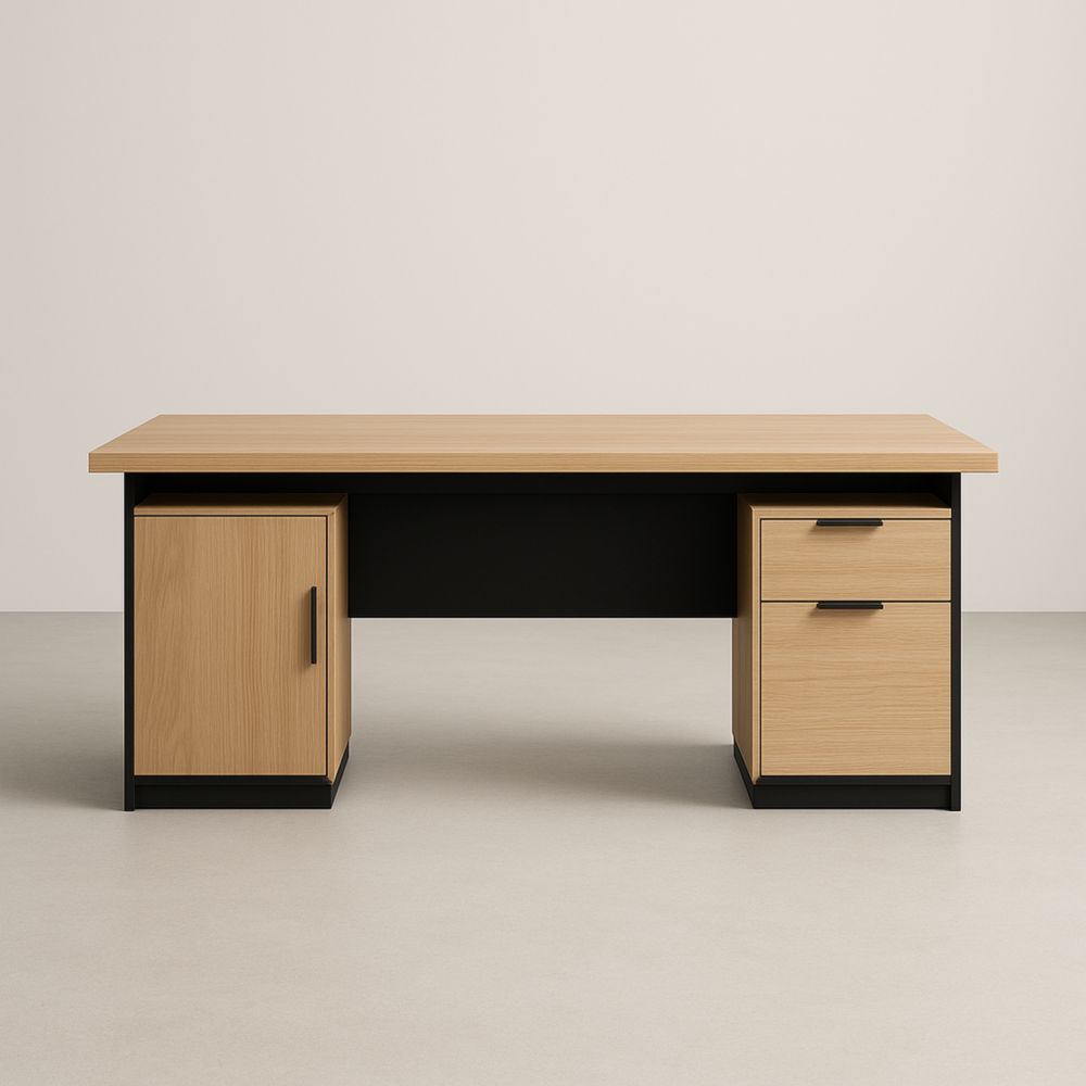 Bureau Rectangulaire en Chêne et Métal 180cm