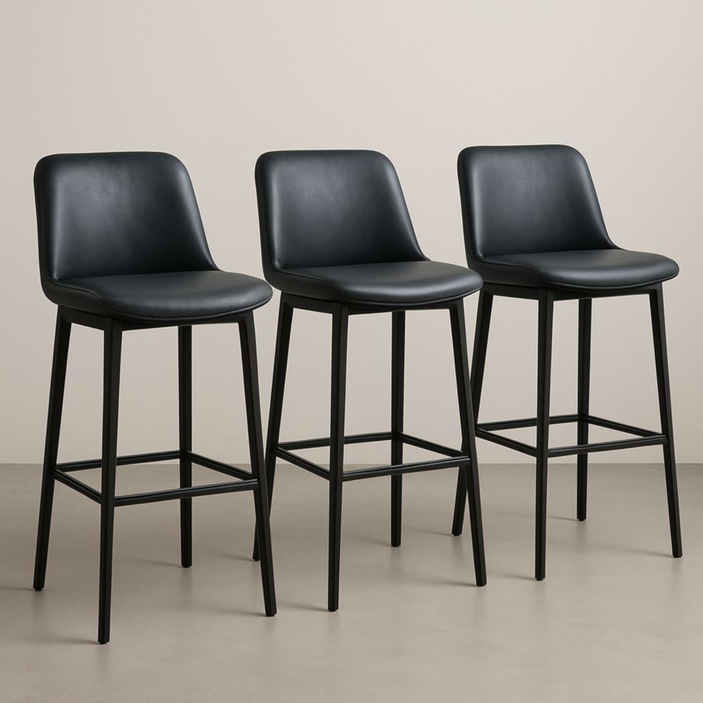 Lot de 3 tabourets de bar en similicuir noir avec cadre en métal