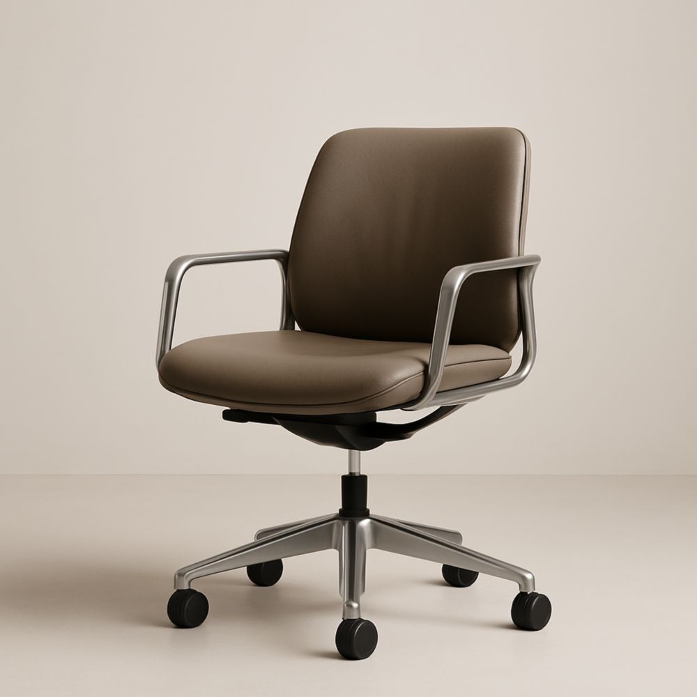 Chaise de Bureau avec Accoudoirs en Aluminium et Revêtement Similicuir