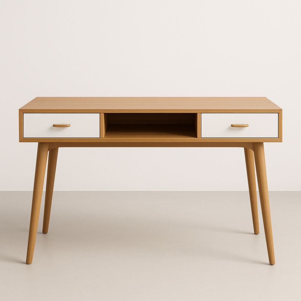 Bureau Rectangulaire Bois/Blanc 2 Tiroirs