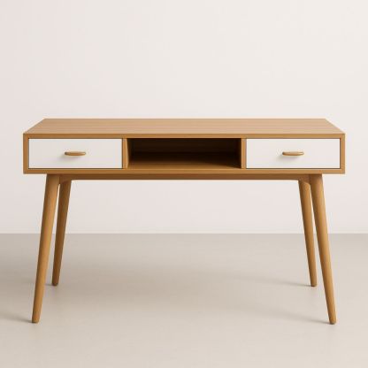 Bureau Rectangulaire Bois/Blanc 2 Tiroirs