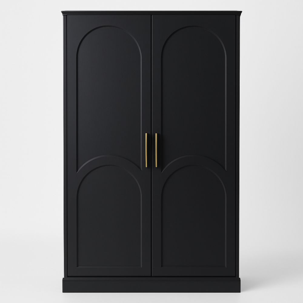 Armoire noire en bois MDF avec poignées dorées