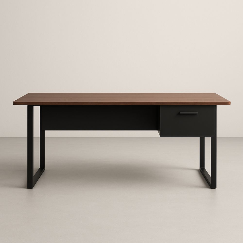 Bureau rectangulaire bois métal 150cm avec tiroir