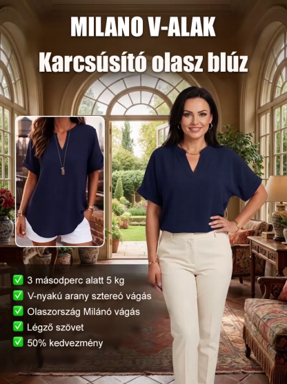Lélegző egyszínű V-nyakú alkalmi rövid ujjú