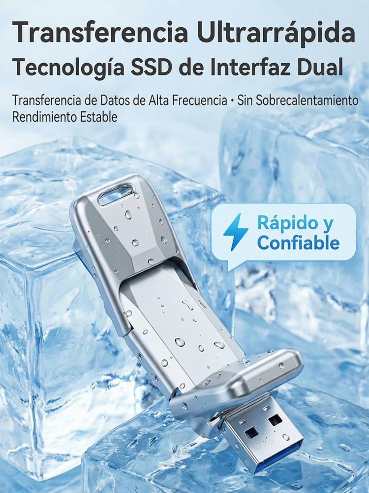 Unidad flash SSD de doble interfaz compatible con teléfonos y computadoras🔌 Compatible con móvil y PC – Tipo C y USB-A, enchufar y usar⚡ Velocidad SSD – transfiere películas en segundos