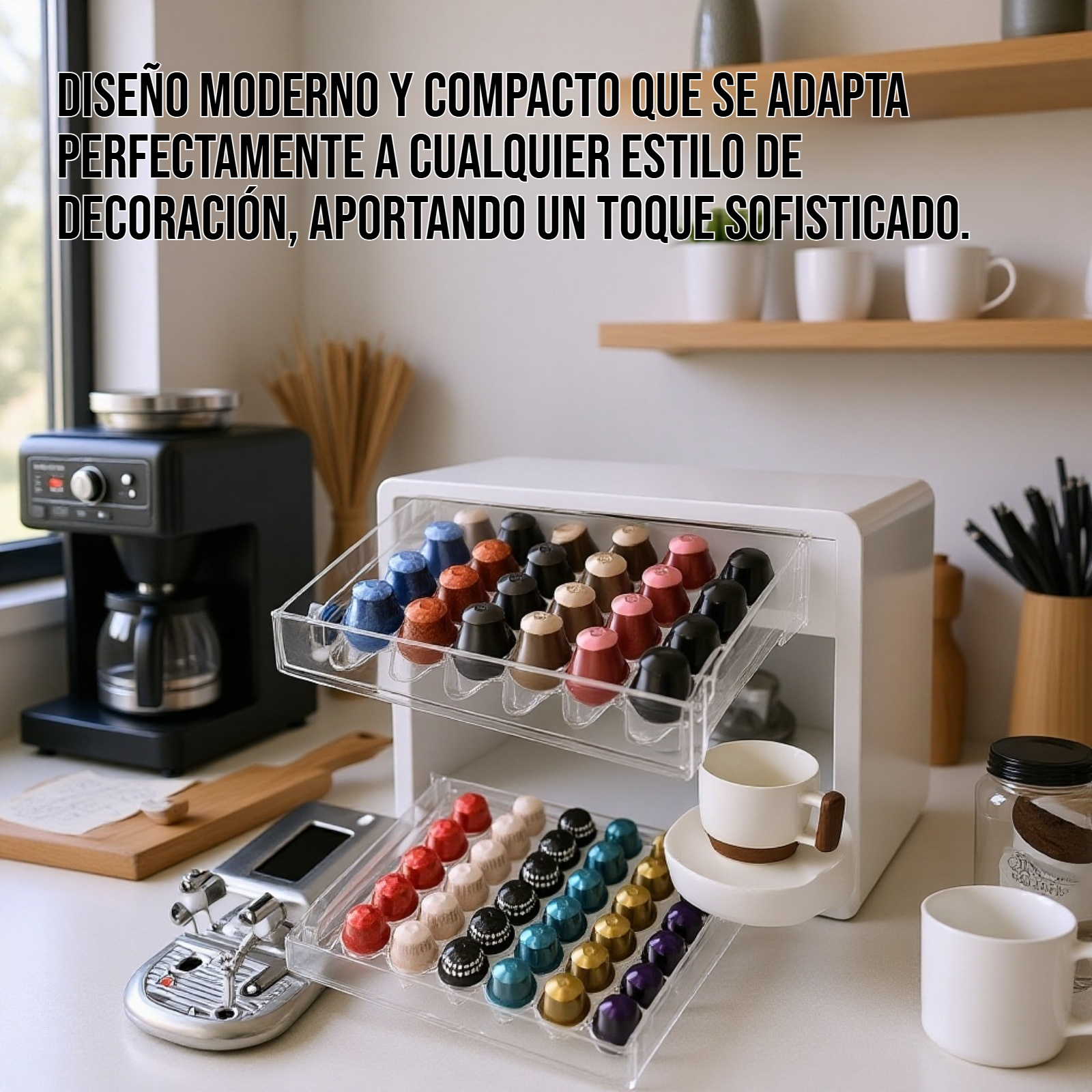 Caja de almacenamiento de cápsulas de café en diseño moderno