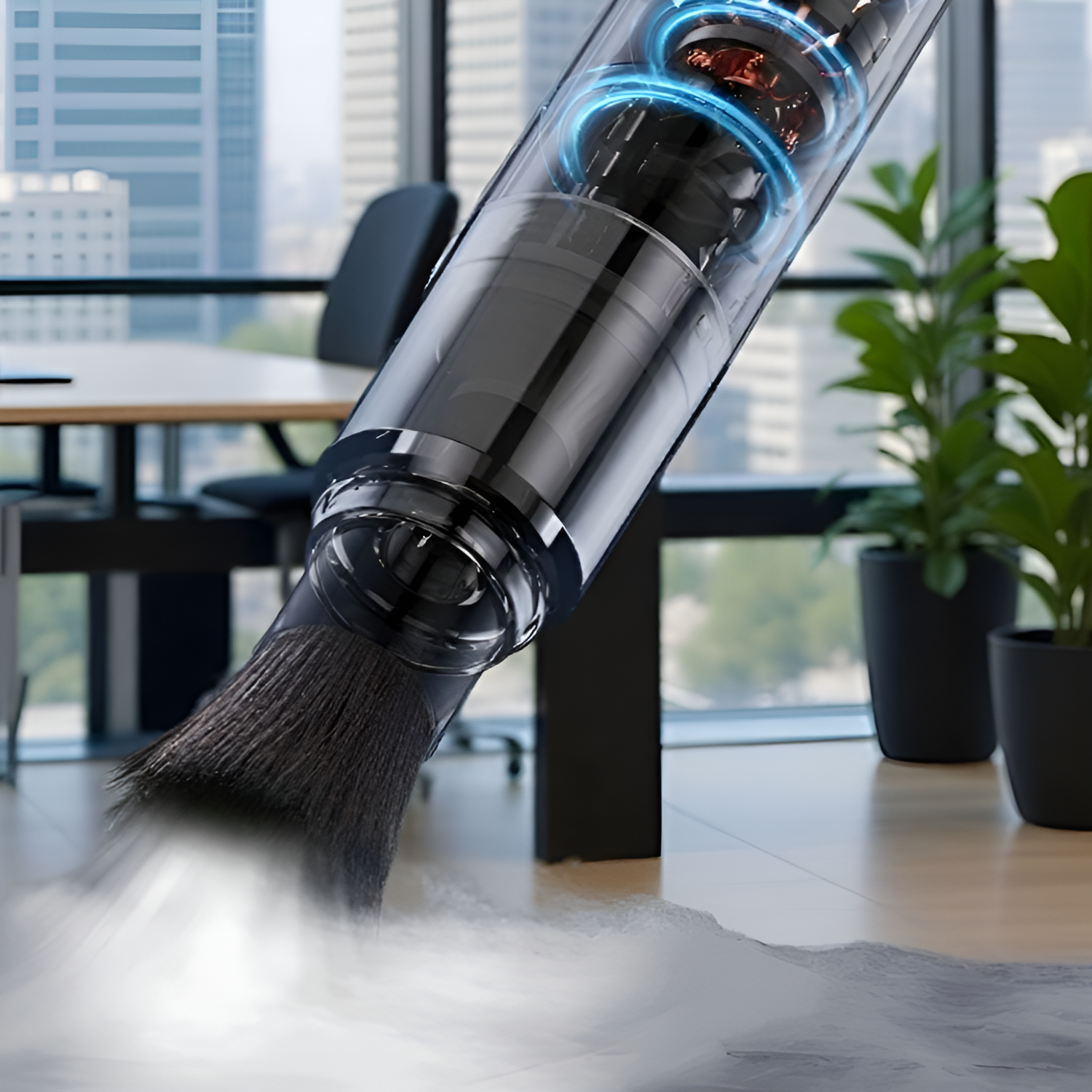 Limpieza de migas en la cocina con aspiradora inalámbrica