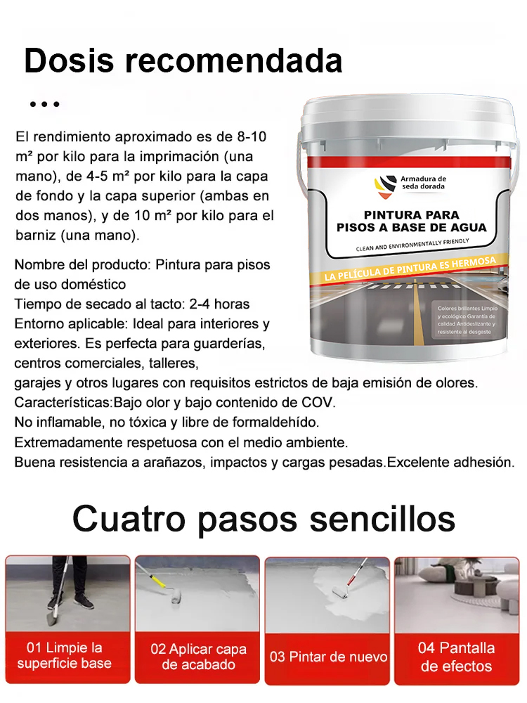 Pintura epoxi para suelos al agua - Superresistente al desgaste🛡️ Base agua · ultra resistente – viste tu suelo con armadura dorada🚛 Resistencia industrial – soporta carretillas sin marcas