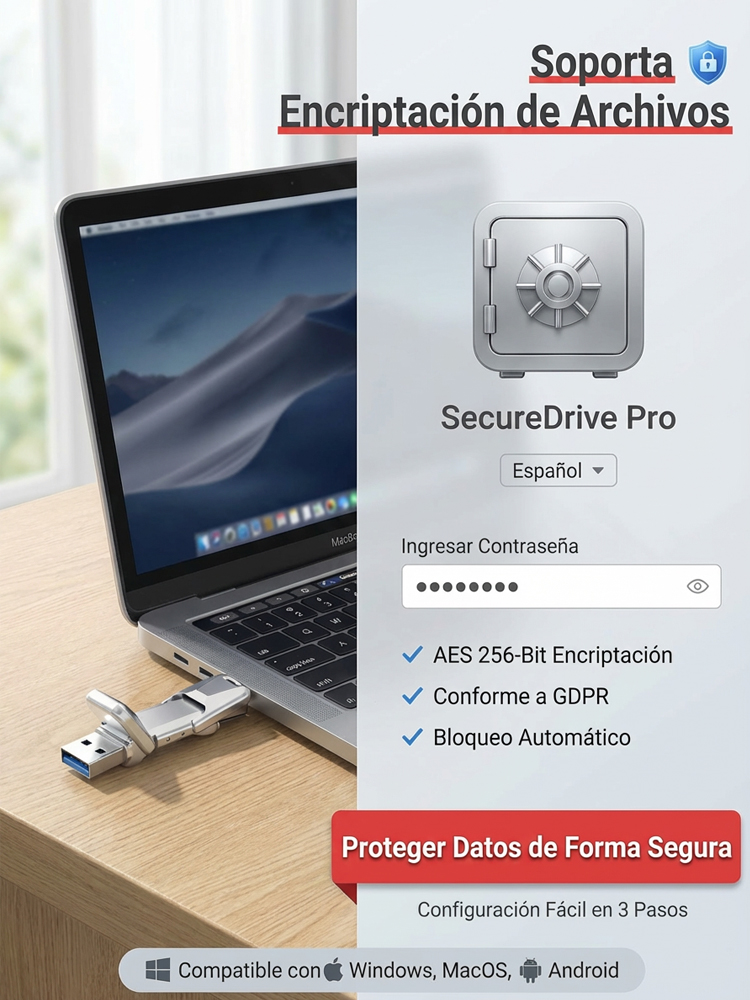 Unidad flash SSD de doble interfaz compatible con teléfonos y computadoras🔌 Compatible con móvil y PC – Tipo C y USB-A, enchufar y usar⚡ Velocidad SSD – transfiere películas en segundos