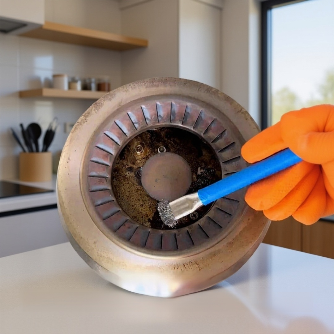 Eliminación de suciedad en estufa de gas con cepillo